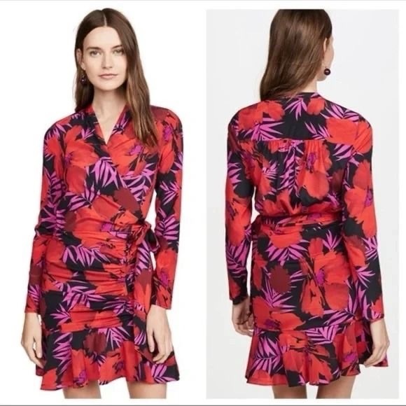 Veronica Beard Lorina Floral Long Sleeve Silk Stretch Minidress In Poppy Multi - Picture 6 of 16